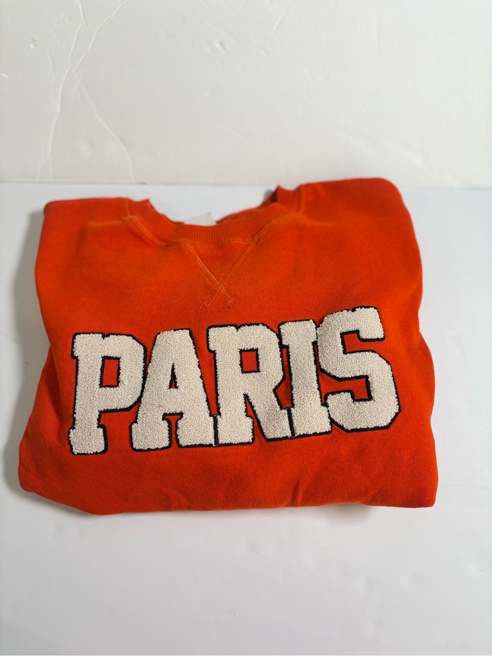 H&M Orange Crewneck Sweatshirt with 'PARIS' Chenille Lettering